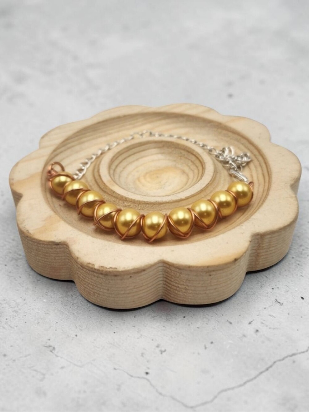 Handmade Wire-wrapped Elegant Yellow Pearl Adjustable Beaded Bracelet